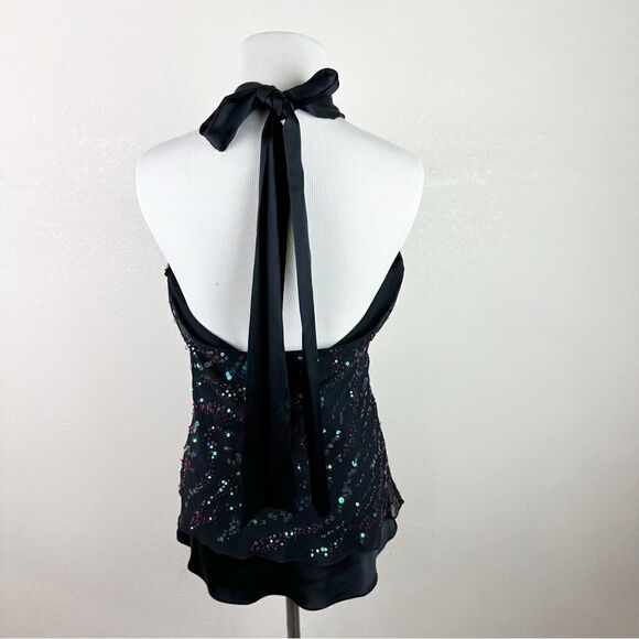 DVF Diane Von Furstenberg Black Silk Sequin Halter Disco Retro 90s Y2k Top 10 - Picture 7 of 9